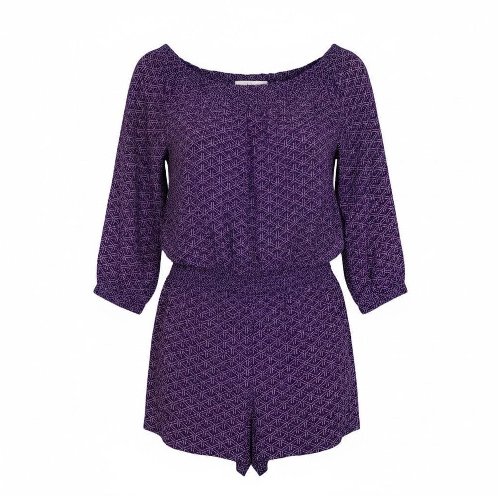 Banana Republic Geometric 3/4 Sleeve Off The Shoulder Short Romper Blue Pink XS